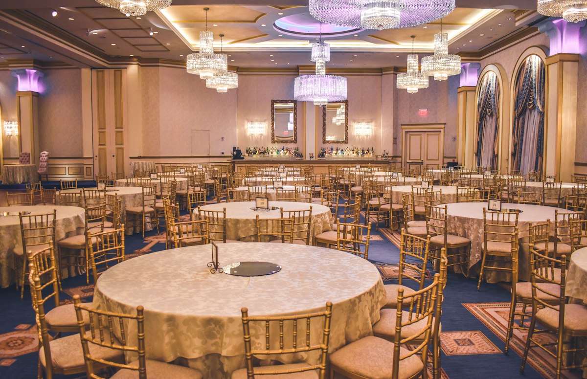 Decorated banqueting hall for wedding reception